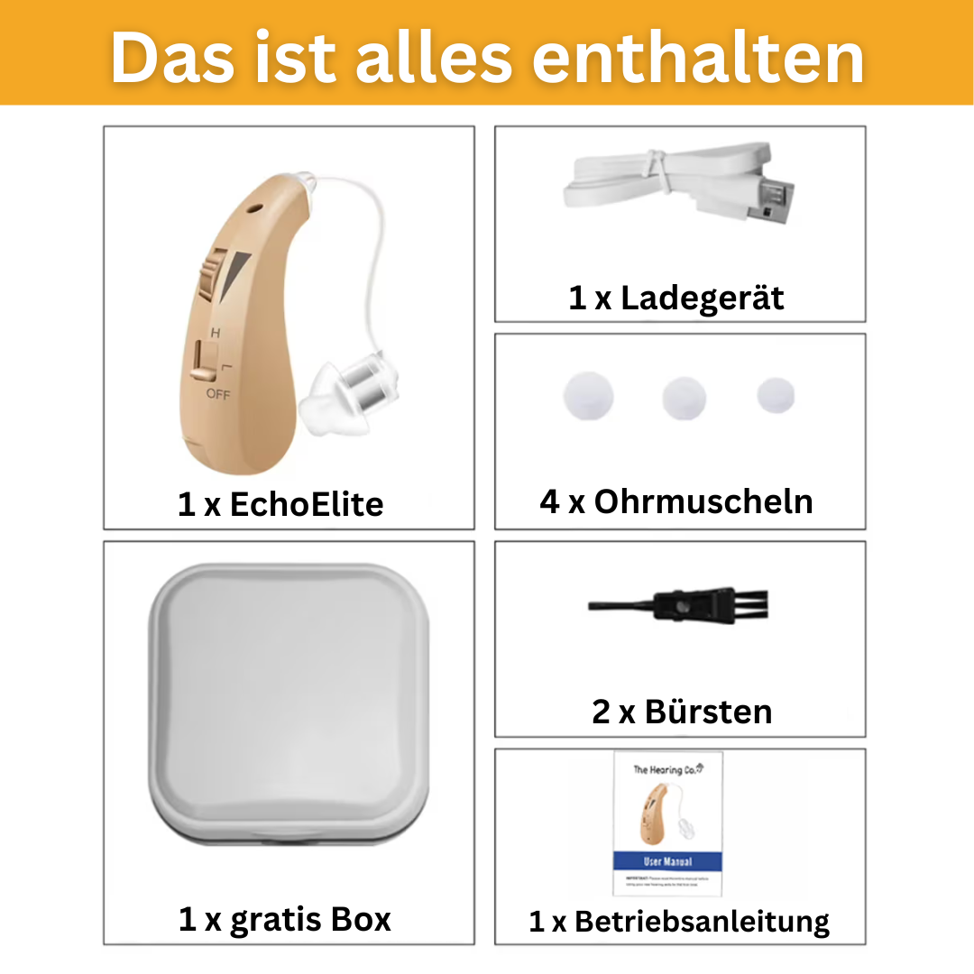 EchoElite - Wiederaufladbares Hörgerät – Hörhilfe mit ergonomischer Passform hinter dem Ohr