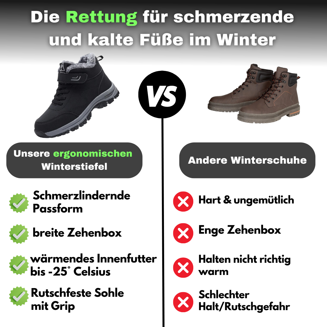 Ergonomische Winterstiefel - schmerzlindernd & wärmend